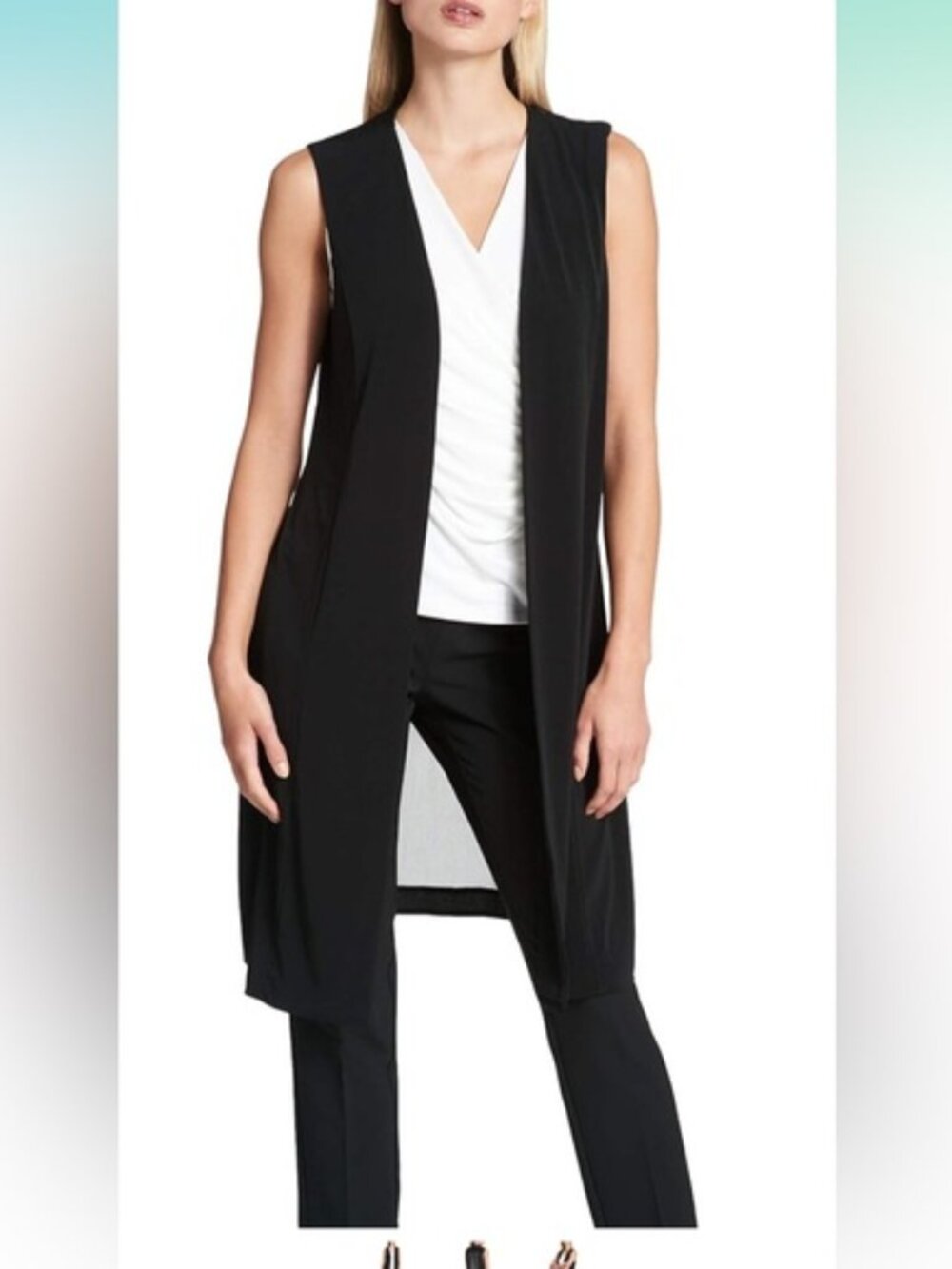 DKNY Black Sleeveless V-Neck Long Vest Medium NEW